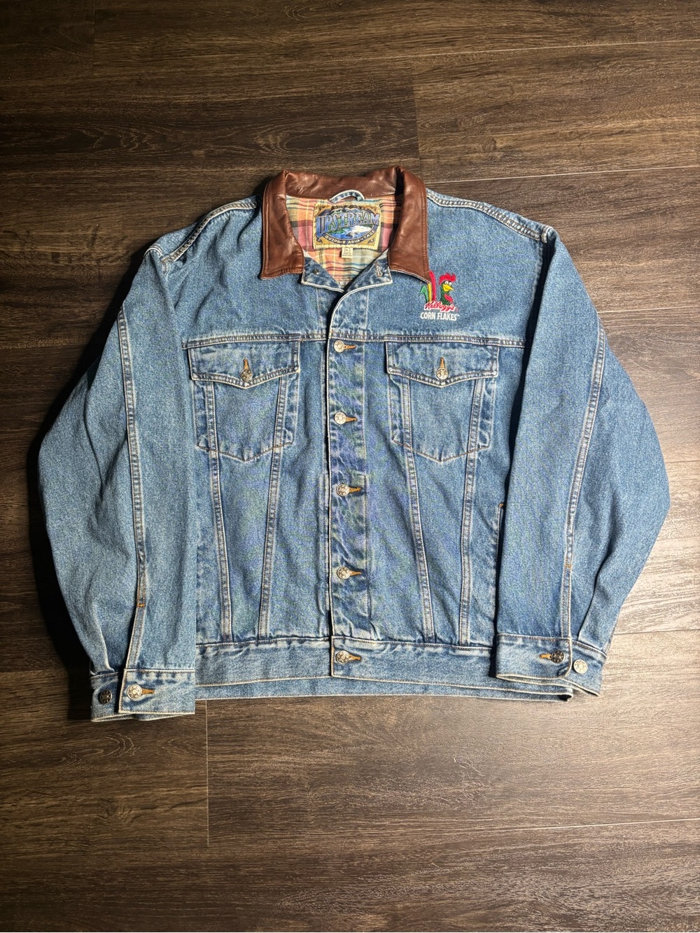 VTG 90 Dunbrooke Jean Denim Truck Jacket Kelloggs Corn Flakes Embroidered Men XL